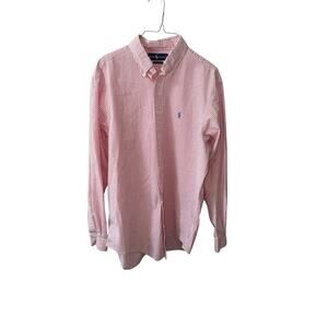 Ralph Lauren XL Pink White Seersucker Stripe Button Down Shirt Pony Career Work